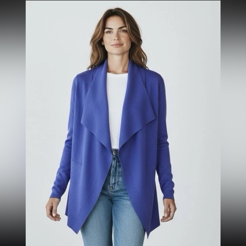 NWOT Eileen Fisher Silk Interlock Cascade Cardigan Sweater Jacket Iris Blue XL